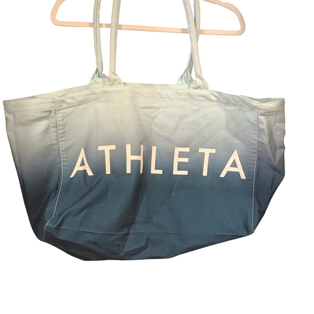Athleta Ombre Blue‎ Canvas Tote Bag Large Beach Travel Gym Everyday Carryall